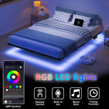 HAVONIZD Floating Bed Frame Full with LED Lights and Charging Station - 8 inch Platform Bed Frame No Box Spring Needed, Easy Assembly