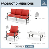 MFSTUDIO 4 Piece Metal Patio Furniture Set with Red Cushions