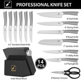 Knife Set, imarku 14Pcs Kitchen Knives Set, Premium Japanese Knife Set with Block, Razor-Sharp High Carbon Stainless Steel Knives Set for Kitchen, Dishwasher Safe, Built-in Sharpener, Black