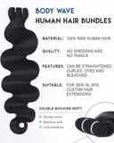 Lucklady 16A Raw Bundles Human Hair Body Wave, 4 Bundles 22 22 24 24 Inch