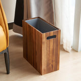 3 Gallon Solid Acacia Wood Trash Can with Liner & Handles, Small Narrow Rectangular Wooden Garbage Bin, Decorative Waste Basket for Bathroom, Bedroom, Kitchen, Living Room, Office
