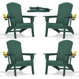 nevilywood Folding Adirondack Chairs Set of 4, HDPE Cup Holders, Green
