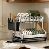 mfanchan 2 Tier Dish Racks for Kitchen Counter and Sink, Large Dish Drying Rack with Drainboard & Utensil Holders, Stainless Steel Dish Drainers, Kitchen Organization and Storage (2)