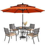 PHI VILLA Outdoor Round Table Set w/Umbrella, 5pc Patio Metal Furniture