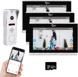 Wired Video Doorbell Intercom with 1080P Video Entry Doorphone Door Camera,10 Inch Touch Monitor,TUYA Wireless Smart Home Video Intercom Door Phone Kits for Villa Apartment (1 Bell +3 Monitor)