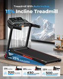 LIJIUJIA Treadmill for Home,Treadmills with 0%-15% Auto Incline,3HP Brushless,300 LBS,LED Display,Pulse Monitor