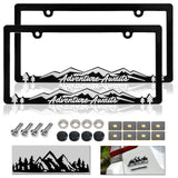 NJNYLLC Mountain License Plate Frames - Plastic Car Tag Holders with Raised Mountain Design, 2 Pack 2 Hole with Screws & Caps, Mountain Vinyl Sticker Included (White-Embossed)