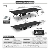 ONETIGRIS SUPRANUBIS Camping Cot, Height Adjustable with Cot Leg Extenders, Strong Support 330lbs, Lightweight Comfortable Folding Bed for Camping, Hiking, Travel, Truck, Beach, Office Nap