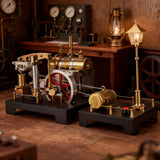 MechPuConToy Steam Engine Model with Boiler and Lamp Scene DIY Kit 84PCS