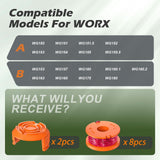 Bessport 20 Pack WA0010 Replacement Trimmer Line Spool Compatible with Worx, 0.065 inch Compatible with Worx String Trimmers (16 Line spools+4 Caps)