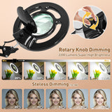 HITTI 10X Magnifier Esthetician Light, 2200 Lumens, Stepless Dimmable, 5 Wheel Rolling Base, LED Lighted Mag Lamp for Lash & Facials, Tattoo, Nail, Crafts, Sewing- Black