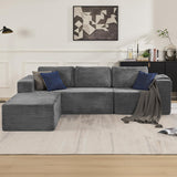 Furnify 106" Modular Sectional Sofa with L-Shape Chaise, Right/Left Facing Deep Seat Cloud Couch, No Assembly Required, Upholstered Couch for Living Room Bedroom (Plush Corduroy Fabric, Grey)