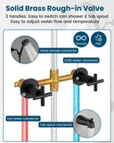 gotonovo 2 Handles Tub Shower Faucet Set,Bathtub Faucet Set with 6 Modes Handheld Spray Shower System with Tub Spout,Shower Head and Handle Set Shower Fixture Wall Mount Matte Black
