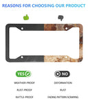 Carbon Fiber License Plate Frames- Black Carbon Pattern Aluminum Front & Rear Car Tag Holder Cover 2 Pack with Mount Hardware, Screws, Caps, Handlebar Stickers