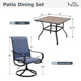 PHI VILLA 5 Pcs Patio Dining Set for 4, Swivel Mesh Chairs, Blue