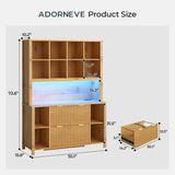 ADORNEVE Tall Mid Century Bookshelf with Storage Drawers,Oak