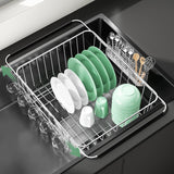 Fanbsy Dish Drying Rack in Sink, Extendable Stainless Steel Dish Drainers for Kitchen Counter, Anti-Rust Dish Dryer Rack with Utensil & Cup Holders, for Inside Sink, Over The Sink