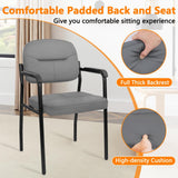 CLATINA Guest Reception Chair, Leather Office Waiting Room Chair with Arms and Padded Seat, Stationary Desk Chair No Wheels for Lobby Conference Room Home Study Medical Clinic, Grey, 4pk