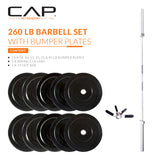 CAP Barbell 260 lb Elite Olympic Weight Set with 7ft Chrome Barbell & Black Bumper Plates