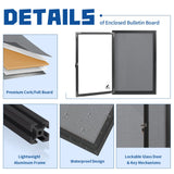 Enclosed Bulletin Board,Grey Felt Black Frame Outdoor Display Case 36x24in