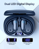 GNMN Active Noise Cancelling Ear Buds Wireless Earbuds 96hrs Playback Bluetooth Headphones Dual Battery Display Stereo Bass Earphones with Earhooks Microphone IPX7 Waterproof for Sports/Runing/Workout
