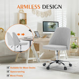Sweetcrispy Armless Vanity Chair, Cute Comfy Home Office Desk Chair with Wheels