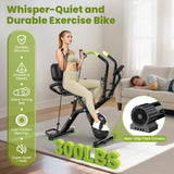 Birdfeel Foldable Exercise Bike, Multifunctional Indoor Stationary Bikes for Home with 8-Level Magnetic Resistance, Quiet Workout Bike with Arm Resistance Bands, LCD Monitor, 300LBS Capacity (Light Green)