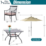 PHI VILLA 5-Piece Patio Dining Set, 37" Square Metal Table, Fixed Chairs