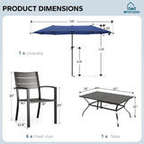 MFSTUDIO 7 Pcs Outdoor Dining Set w/Umbrella for 6(Navy Blue)