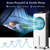 COSTWAY Evaporative Air Cooler, 3-in-1 Portable Swamp Cooler w/Fan & Humidifier, Air Cooling Fan w/ 360° Rotating Fan Blade, 3 Modes, 24 Speeds, 12H Timer, 2 Ice Packs, LED Display, Remote Control