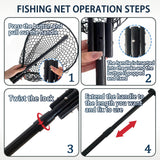 SEASPRO Rubber Fishing Net with Telescoping Handle Length: 59" Depth:19.7" Hoop: 23"x18" Silicone Extendable Aluminum Alloy Large Pier/Fly/Kayak/Fishpond/Crab/Saltwater Landing Fish Net Fishing Gear