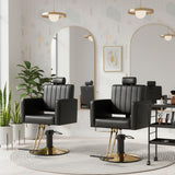MIMWOW Black Gold Reclining Salon Chair for Hair Stylist, Hair Barber Chair with Heavy Duty Hydraulic Pump, Salon Styling Chair Hairdresser Tattoo Braiding Beauty Spa Equipment, Elegant Black Gold