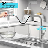 AVSIILE Brushed Nickel Kitchen Faucets with Pull Down Sprayer & Soap Dispenser, Single Hole & Handle, Pull Out Tap, Waterfall Stainless Steel Sink Faucet for Farmhouse Camper Laundry Rv Bar