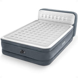 Intex Queen Size Air Mattress, 18in Height Airbed with Headboard, Built-in Pump, Dura-Beam Deluxe Ultra-Plush - Portable Inflatable Bed for Camping & Travel