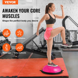 VEVOR 26-inch Half Exercise Ball Trainer, 1500 lbs Capacity Balance Ball, Includes Resistance Bands and Pump, Ideal for Full Body Workouts, Yoga, and Strength Training at Home Gym, Pink