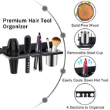 seashpea Hair Tool Organizer Wall Mounted - Wooden Dryer Holder, Blow Dryer Holder for Bathroom, Rustic Styling Tools Organizer for Flat Iron, Curling Wand, Hair Straighteners, Brushes, Black
