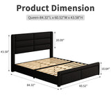 Queen Upholstered Bed Frame with Headboard and LED Lights, Modern Faux Leather Bed Frame with Wooden Slats Support and Heavy Duty Mattress Foundation, No Box Spring Needed, Easy Assembly, Black