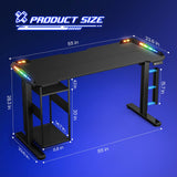Gaming Standing Desk with LED Lights & Host Shelf, 55" x 24" Gaming Table with Music Sensing APP Control