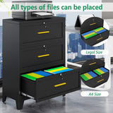 Metal Lateral File Cabinet with Lock,3 Drawer Steel Wide Filing Organization Storage Cabinets,Office Filing Cabinet for Legal/Letter/A4/F4 Size with Hanging Files&Key,Lockable Cabinets for Home Office