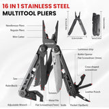 WOBANK Multitool, 16-in-1 Stainless Steel Multi Tool Pliers with Adjustable Hex Wrench, Damascus Pocket Knife, Nylon Sheath for Survival, Camping and Hunting, Hiking, Simple Repair