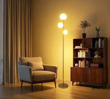 Fiqevs 3 Globe Floor Lamp Mid Century Modern, Gold Standing Lamp with Frosted Glass Shade & LED Bulbs, Tall Pole Light with Foot Switch for Living Room Bedroom Office - Antique Brass