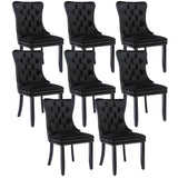 MOOLSUN Velvet Dining Chairs Set of 8, High Back Side Chairs, Modern Padded High-End Tufted Upholstered Chairs with Button-Tufted Back & Rear Pull Tabs, Solid Wood Legs E-Black(Solid Wood Legs)