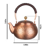 Copper Tea Kettle for Stovetop: Handmade Solid Copper Pot without Coating, Extra Thick Stove Top Tea Kettle Teapot, Hammered Teapot for Stovetop (1200ML)