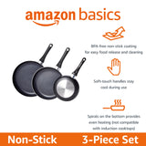 Amazon Basics Ceramic Non-Stick 3-Piece Frying Pan Set, 8 Inch, 10 Inch & 12 Inch, Black