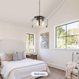 Modern Black Round Glass Chandelier,3 Light Entryway Pendant Lighting,Dining Room Lighting Fixtures Over Table,Vintage Drum Chandeliers for Kitchen Bedroom Living Room Stairwell Foyer Laundry Bathroom