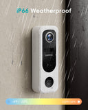 Doorbell Camera Wireless, Video Doorbell Wireless with Chime, 2 Way Audio, Voice Changer, 30s Voice Message, White ZUMIMALL