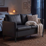 TYBOATLE Black Faux Leather Small Couch Loveseat, 2-Seater for Living Room