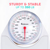 Adamson A24 Scales for Body Weight - Up to 350 LB - New - Anti-Skid Rubber Surface Extra Large Numbers - High Precision Bathroom Scale Analog - Durable with 20-Year Assurance - White