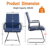 Sidanli Office Reception Chair No Wheels, Stationary No Rolling PU Leather Mid Back Guest Chair with Sled Base for Conference Waiting Area, Blue Set of 2