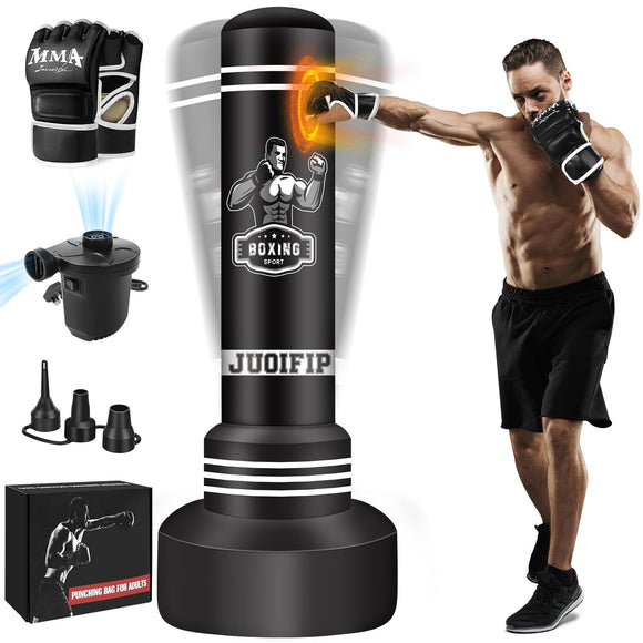 Freestanding Punching Bag for Adults, 70'' Boxing Bag with Stand Kicking Bag Heavy Bag with Boxing Gloves and Electric Air Pump, Women Men Kickboxing Bags for Beginners Training MMA Muay Thai Fitness JUOIFIP